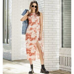 Gianni Bini Tank Dress Tie Dye Midi Sleeveless Slit Rust Orange